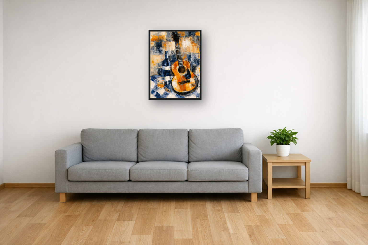 Cubist Still Life II framed poster in a living room