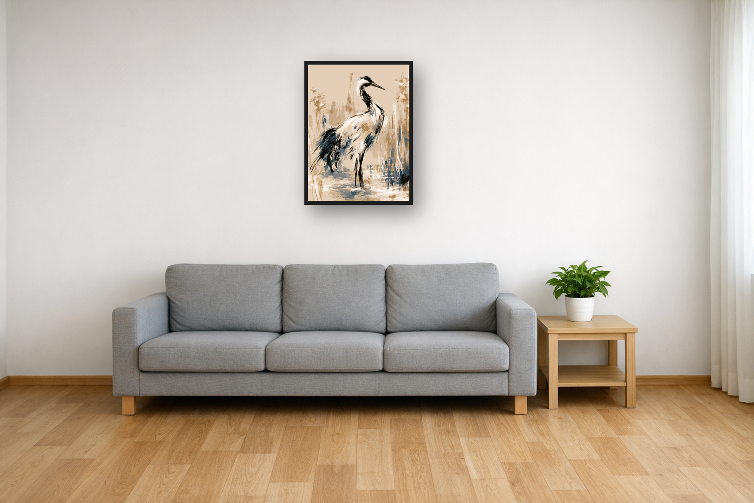 Japanese Cranes II framed poster in a living room
