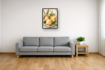 Lemon Branch II framed poster in a living room – plakat na ścianę