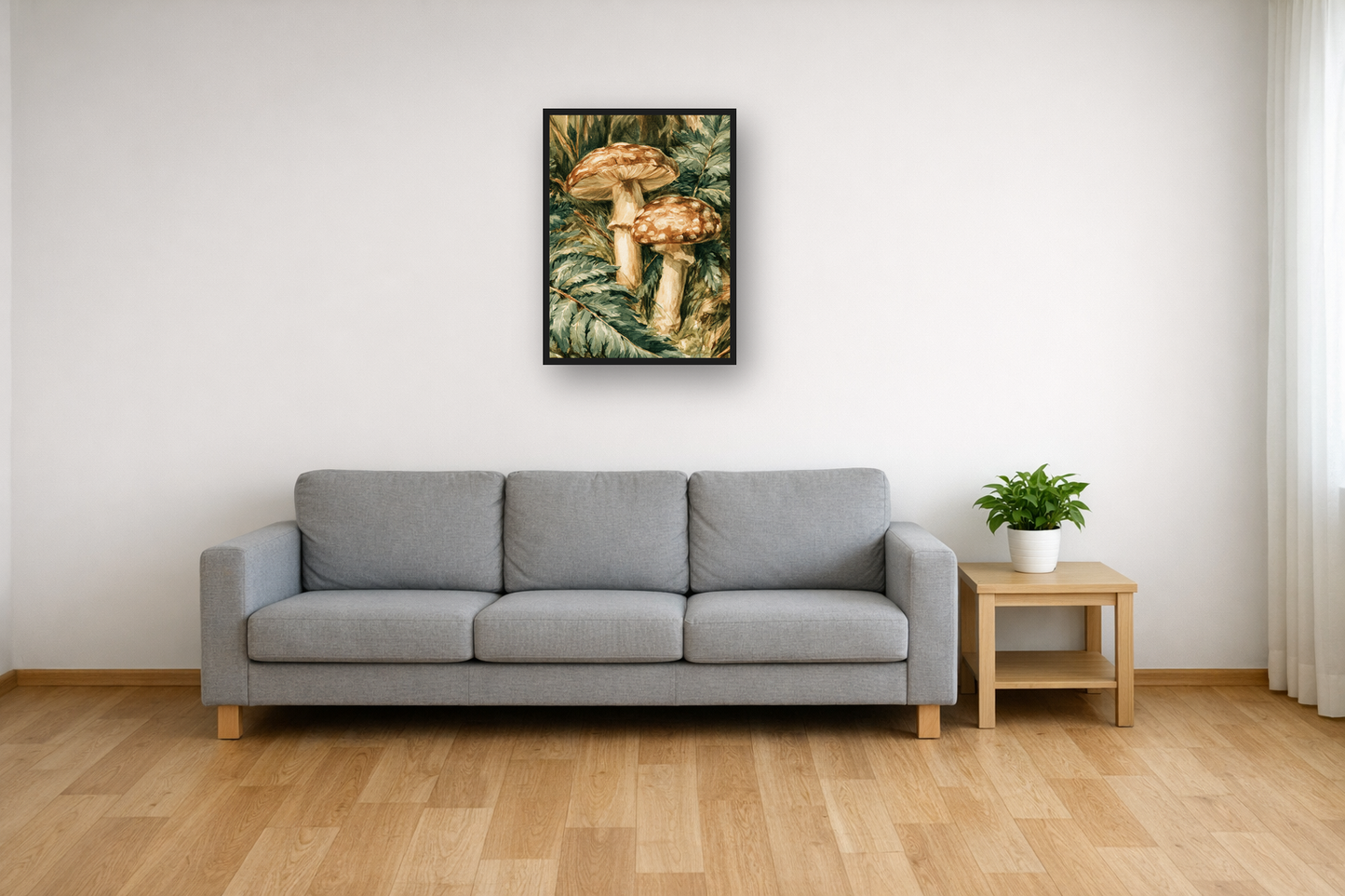 Forest Mushrooms II framed poster in a living room – plakat na ścianę