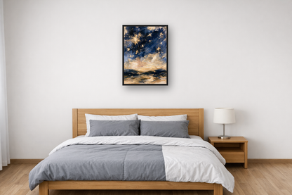 Night Sky II framed poster in a bedroom