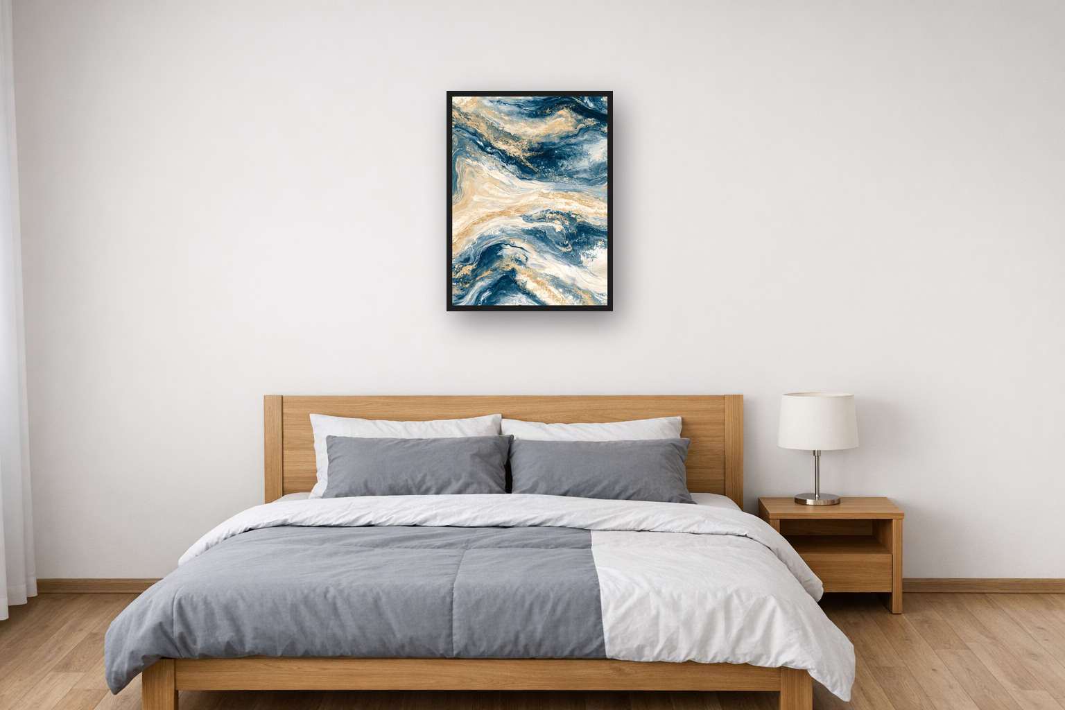 Ink Marble II framed poster in a bedroom