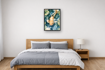 Koi Pond II framed poster in a bedroom