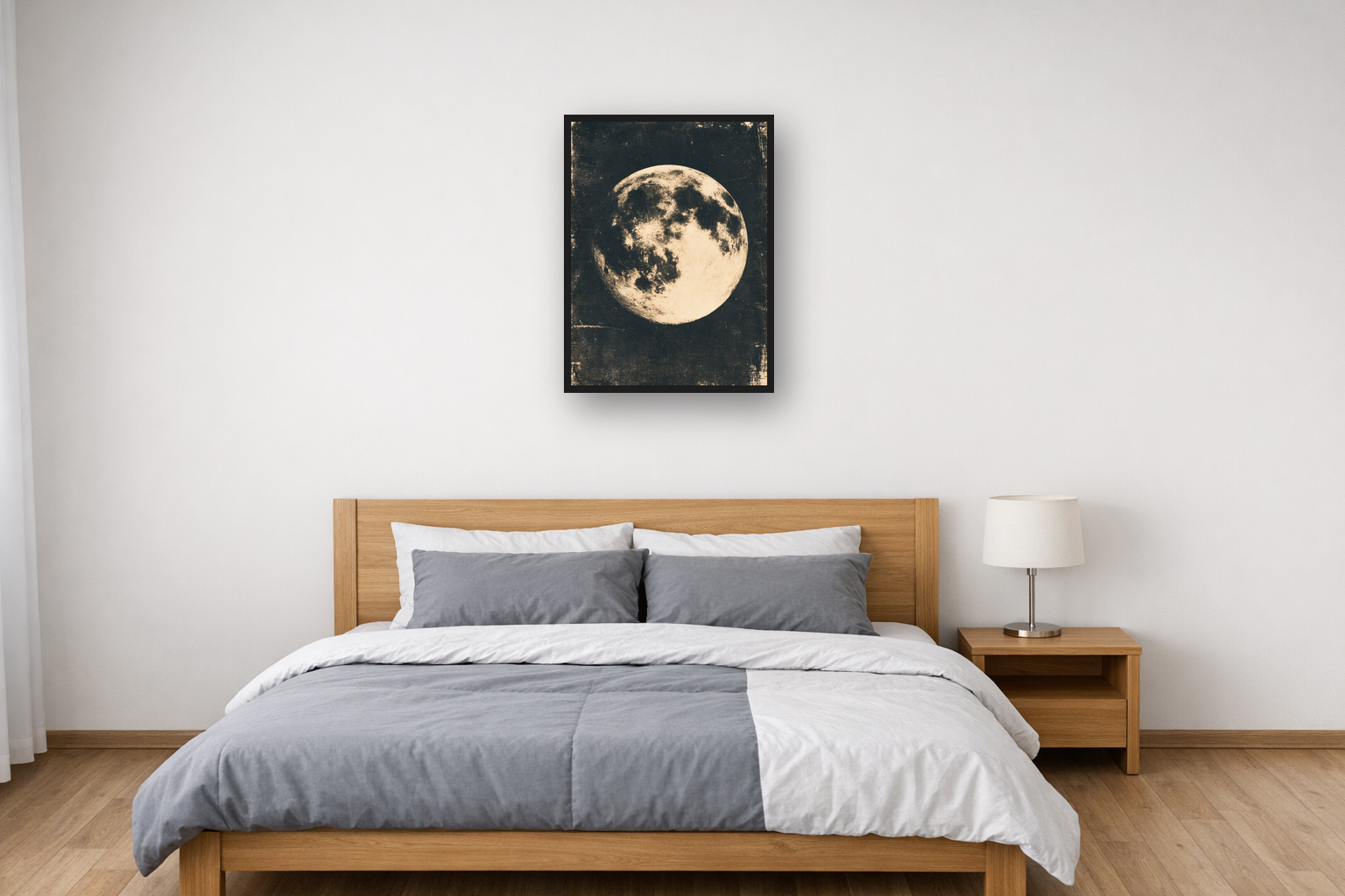 Moon Phases II framed poster in a bedroom