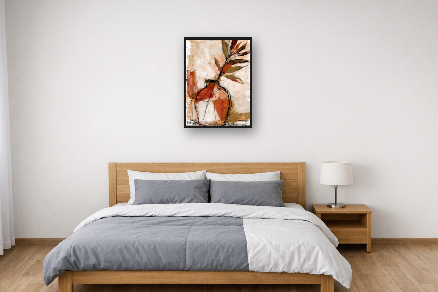 Terracotta Vessels II framed poster in a bedroom