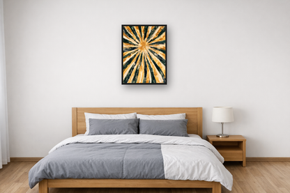 Art Deco Waves II framed poster in a bedroom