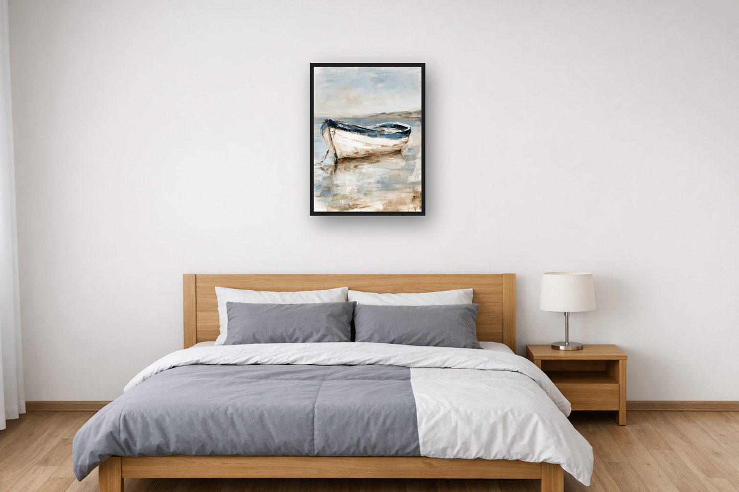 Quiet Bay II framed poster in a bedroom – plakat na ścianę