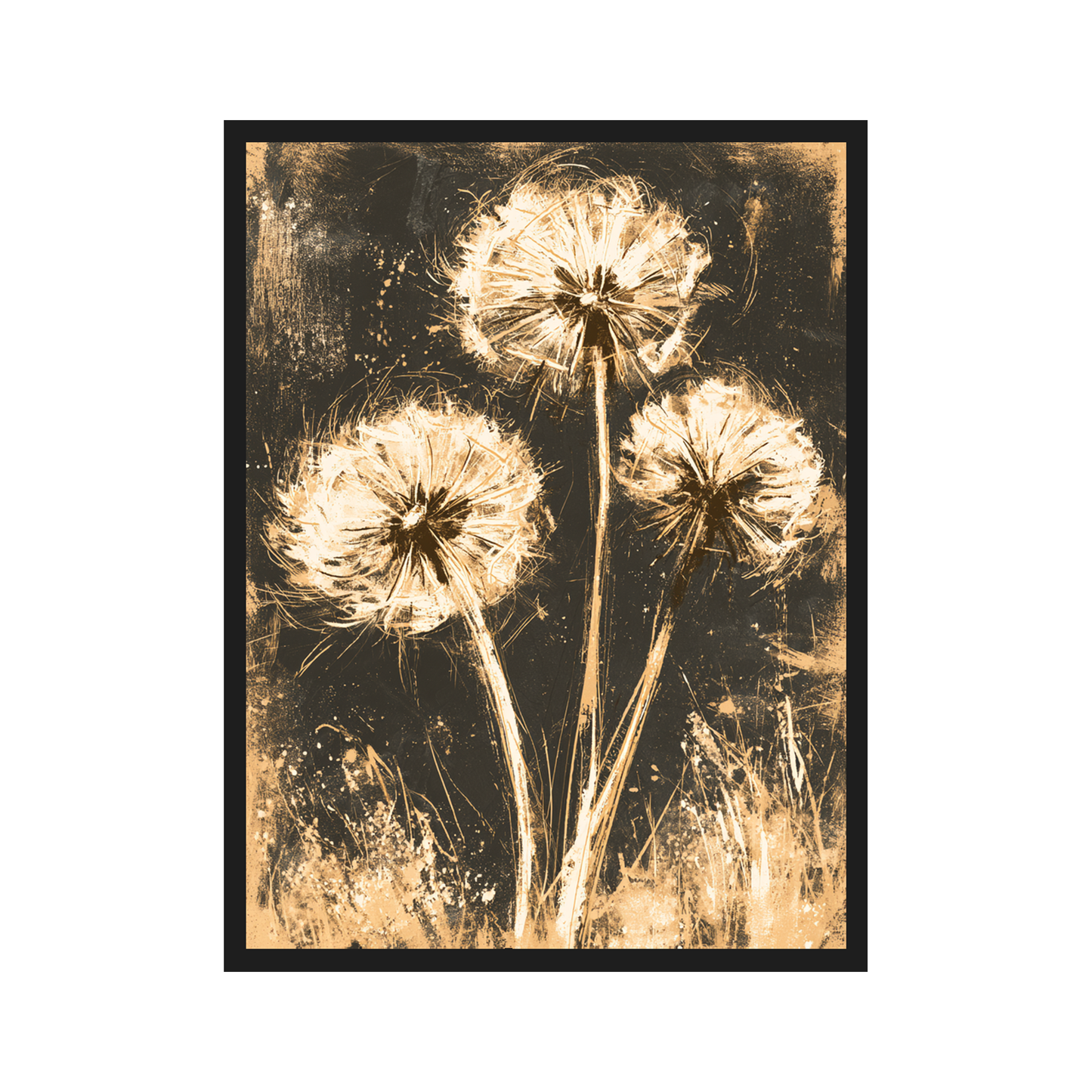 Golden Dandelions III art print in a black frame – plakat na ścianę