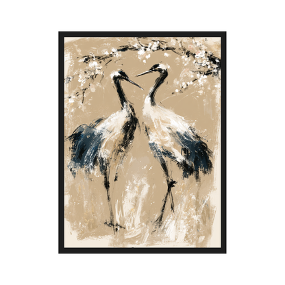 Japanese Cranes III art print in a black frame