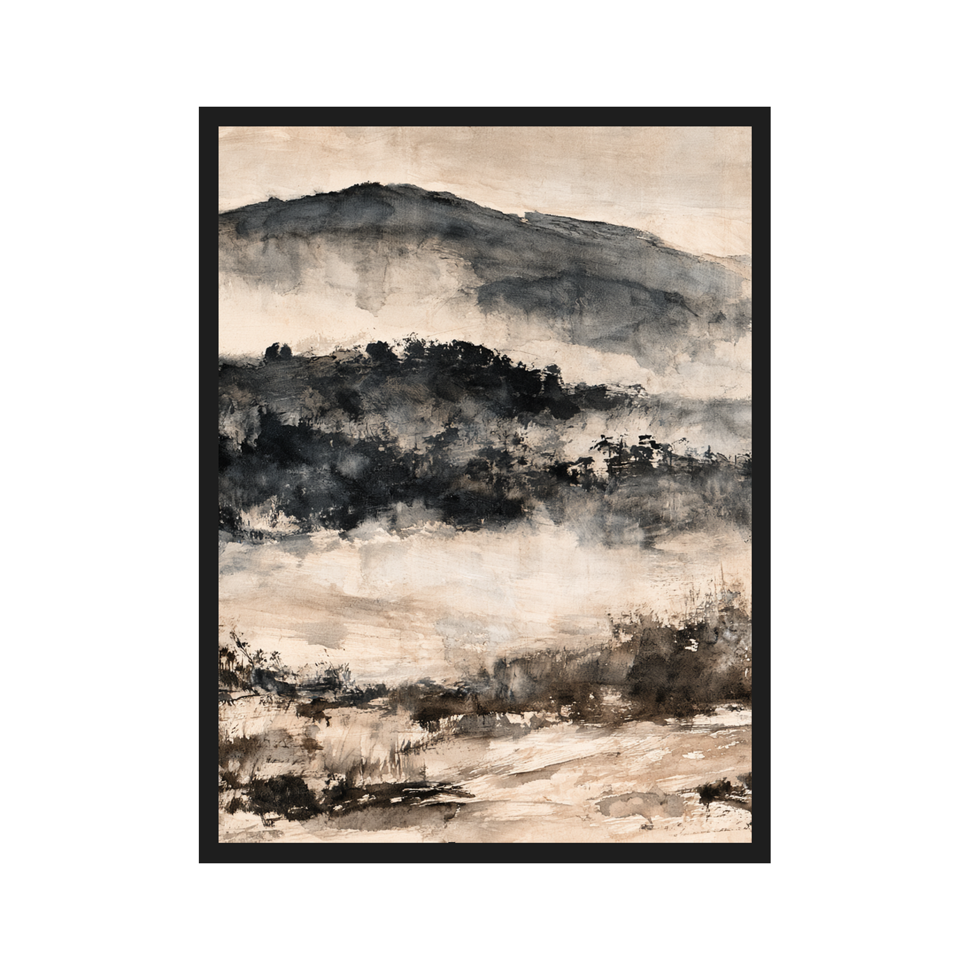Misty Forest Ink III art print in a black frame