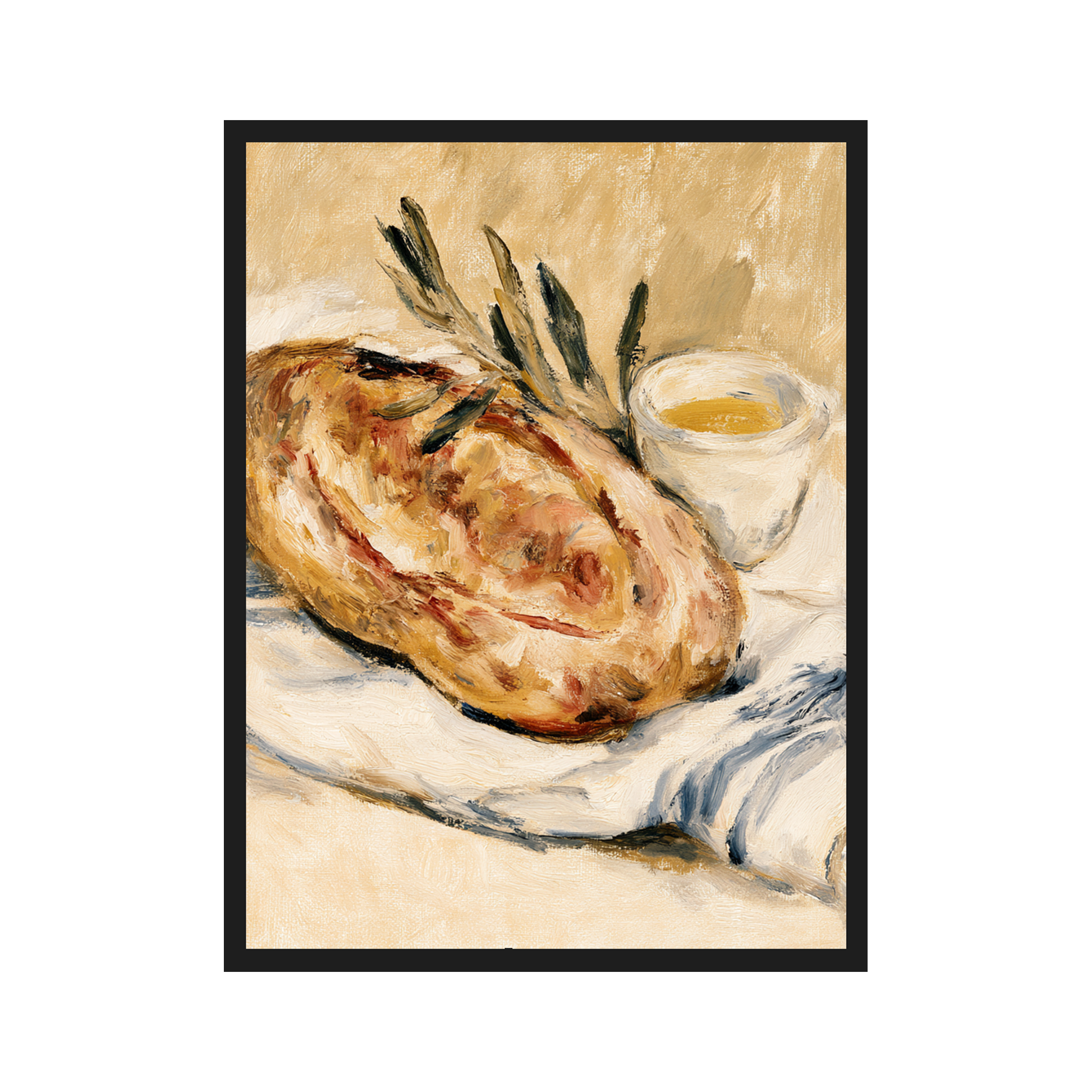 Linen Still Life III art print in a black frame
