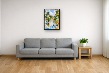 Mountain Stream III framed poster in a living room – plakat na ścianę
