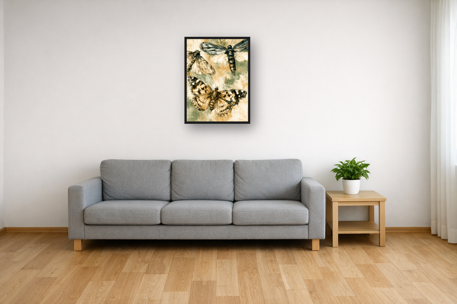 Vintage Butterflies III framed poster in a living room