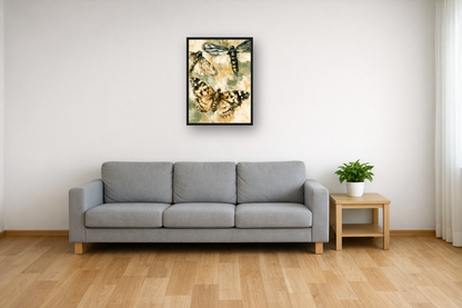 Vintage Butterflies III framed poster in a living room