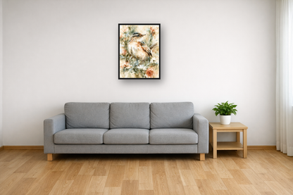 Garden Birds III framed poster in a living room