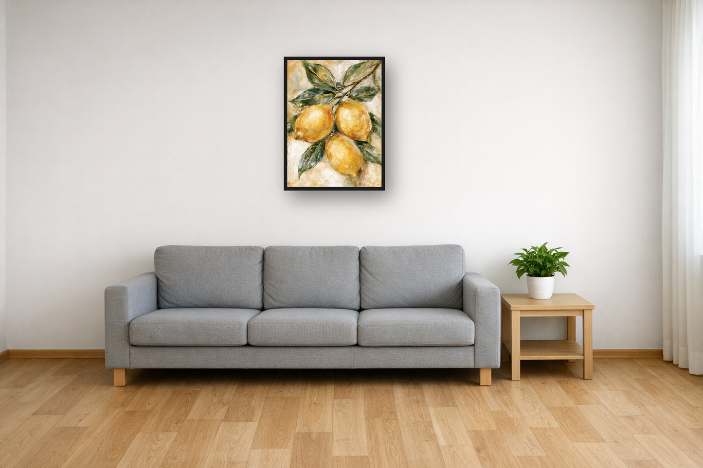 Lemon Branch III framed poster in a living room – plakat na ścianę