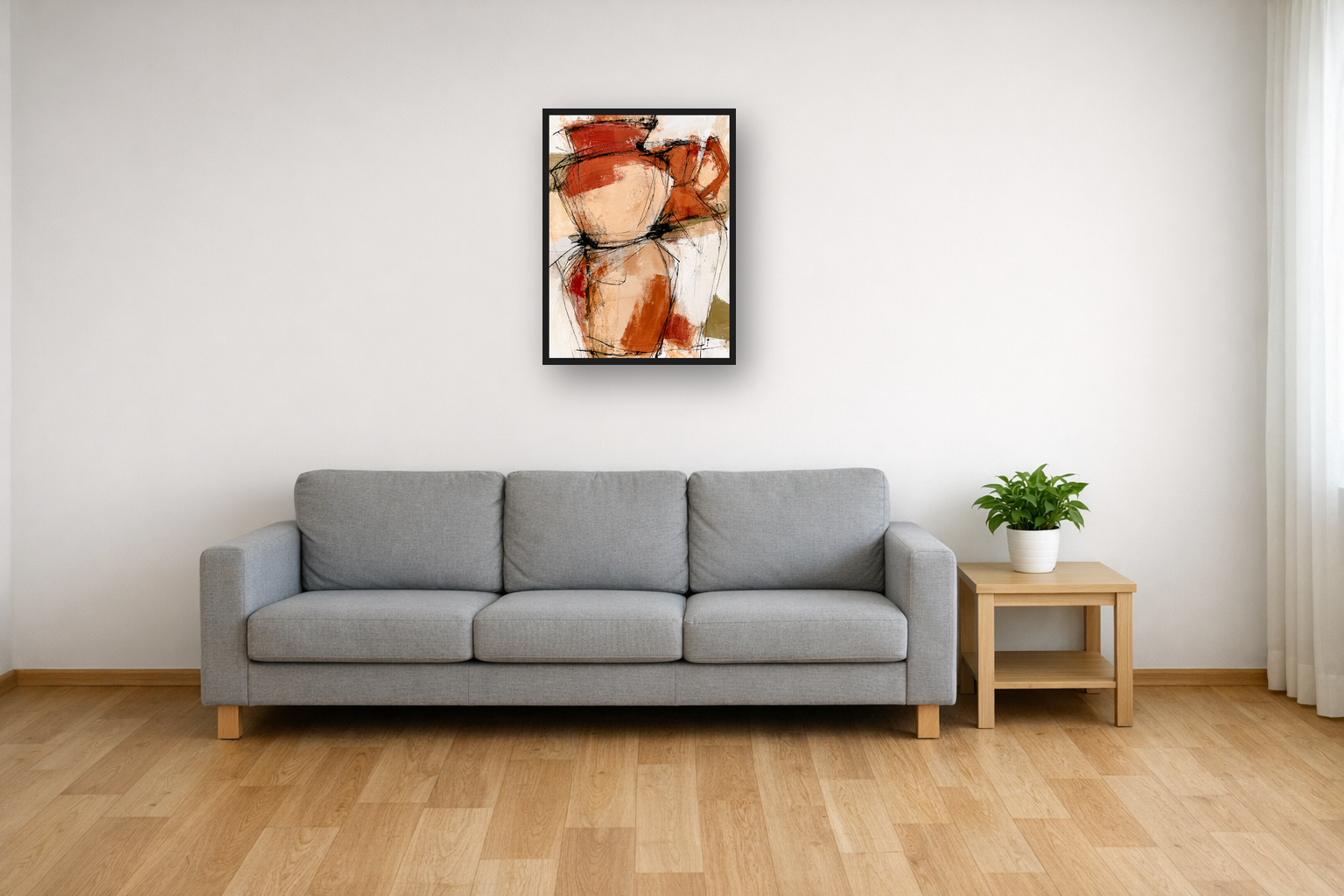 Terracotta Vessels III framed poster in a living room