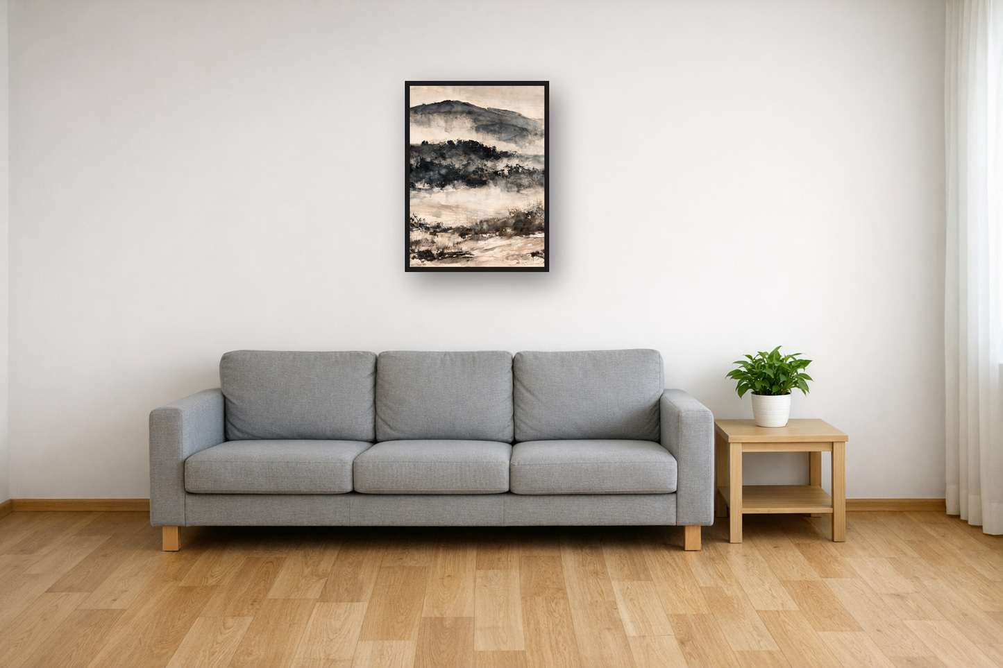 Misty Forest Ink III framed poster in a living room – plakat na ścianę