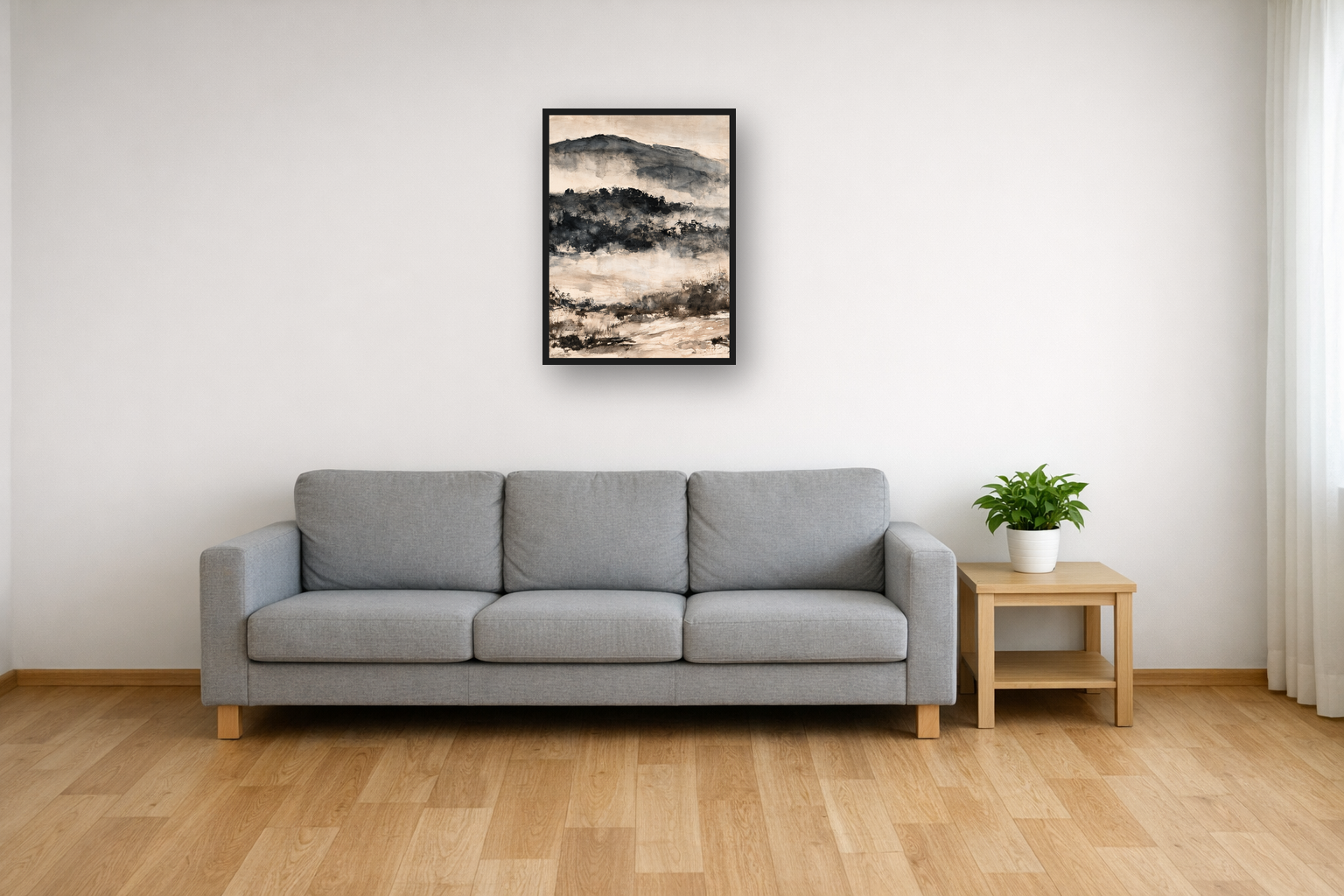 Misty Forest Ink III framed poster in a living room