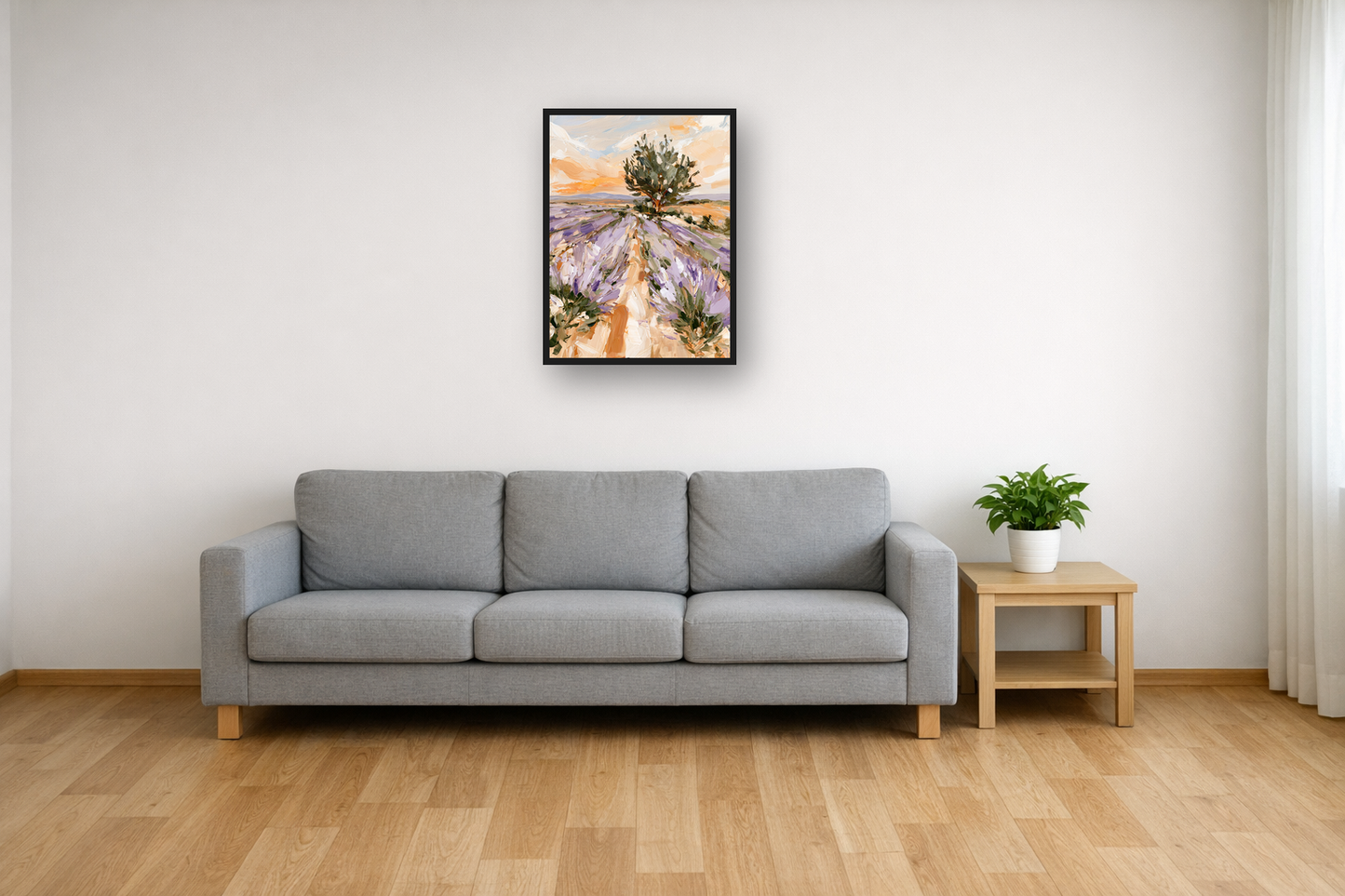 Lavender Fields III framed poster in a living room – plakat na ścianę