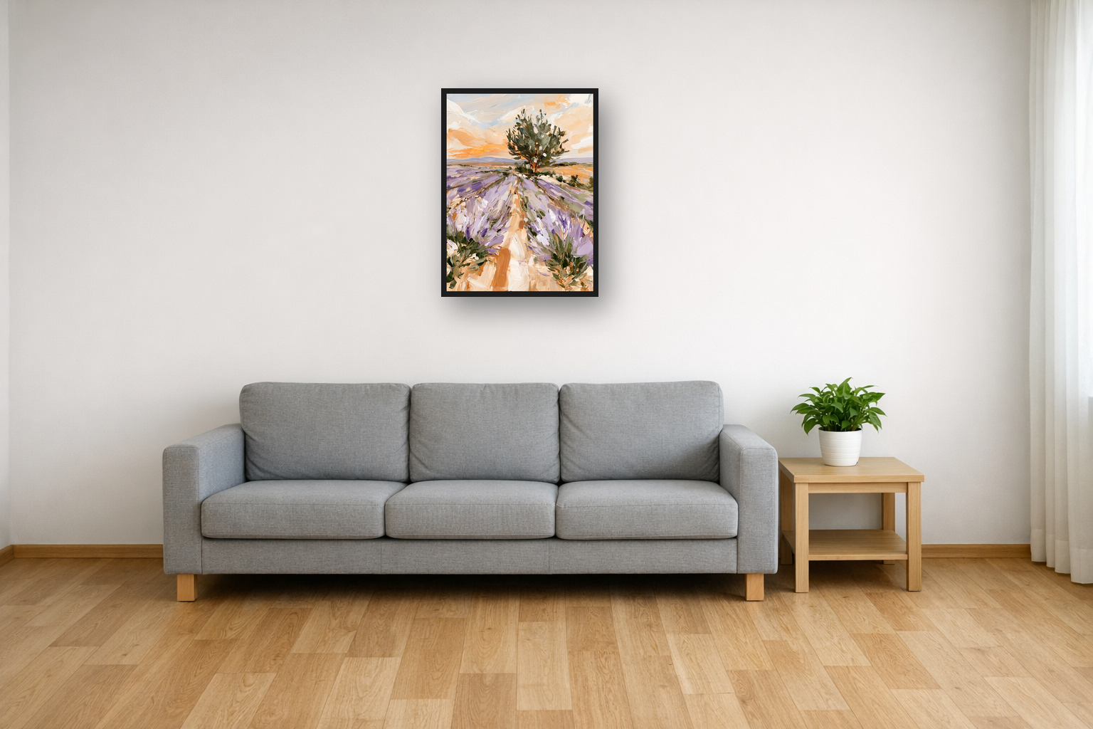 Lavender Fields III framed poster in a living room
