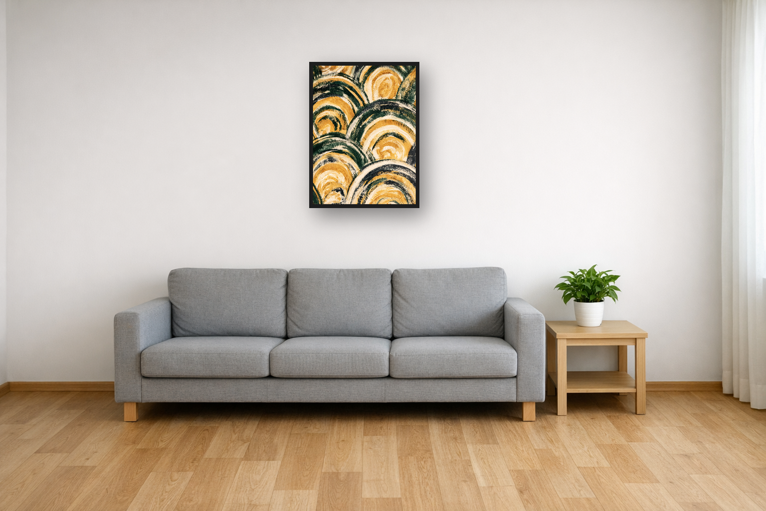 Art Deco Waves III framed poster in a living room