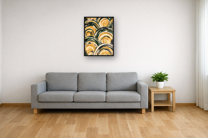 Art Deco Waves III framed poster in a living room