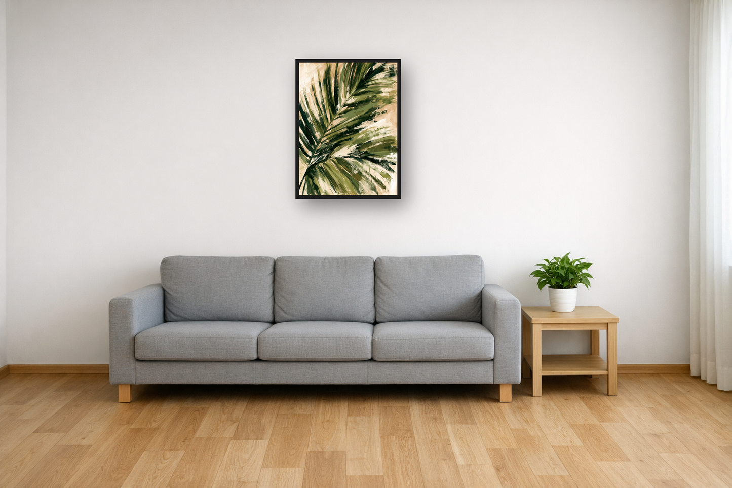 Palm Leaf III framed poster in a living room – plakat na ścianę