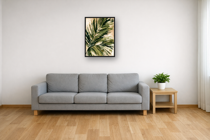 Palm Leaf III framed poster in a living room