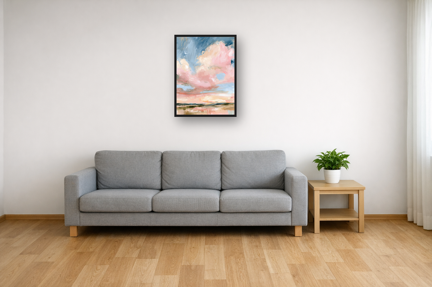 Powder Clouds III framed poster in a living room – plakat na ścianę