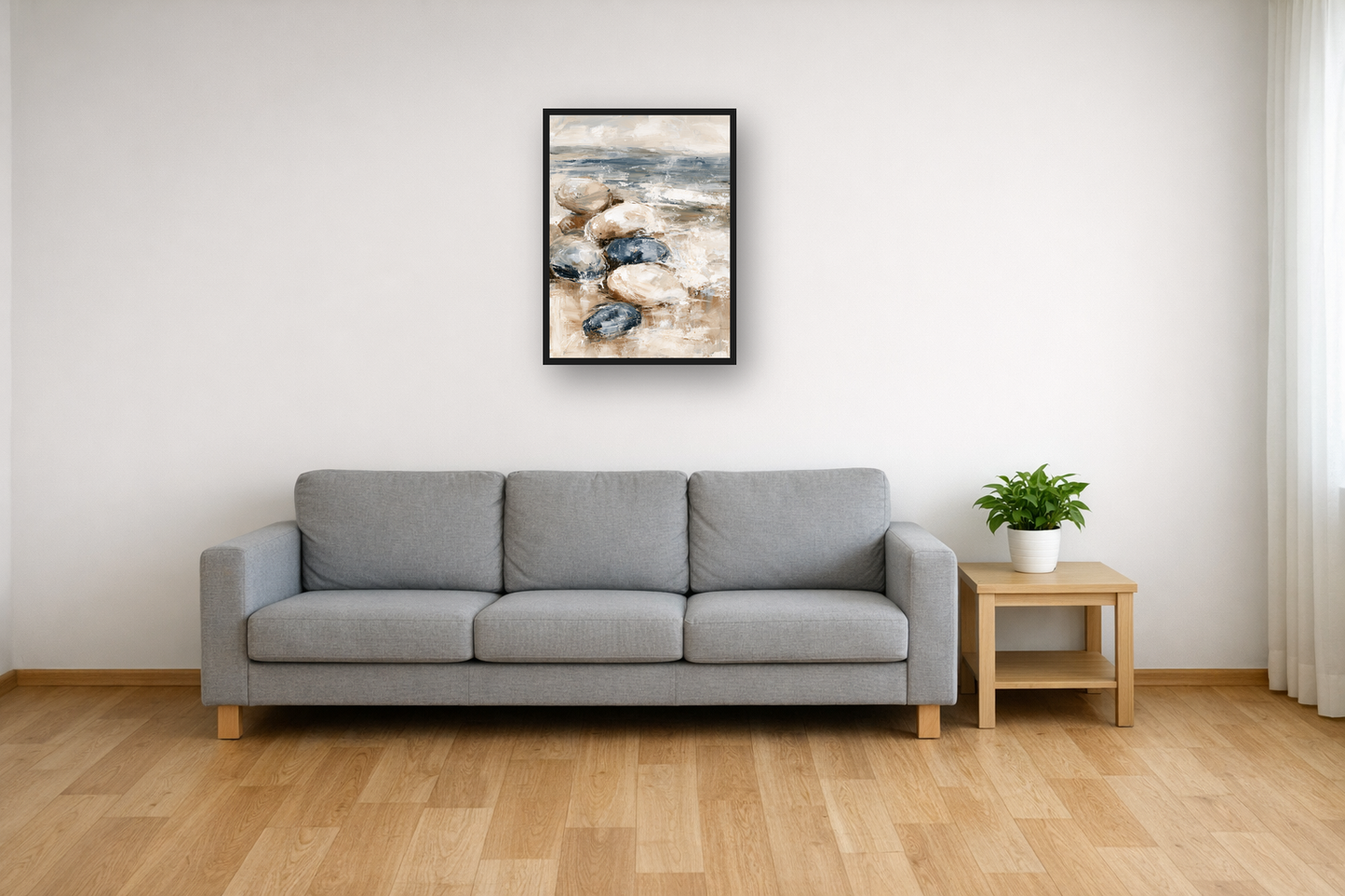 Quiet Bay III framed poster in a living room – plakat na ścianę