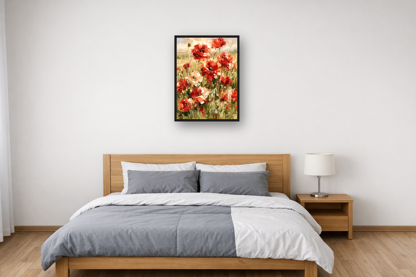 Wild Poppies III framed poster in a bedroom – plakat na ścianę