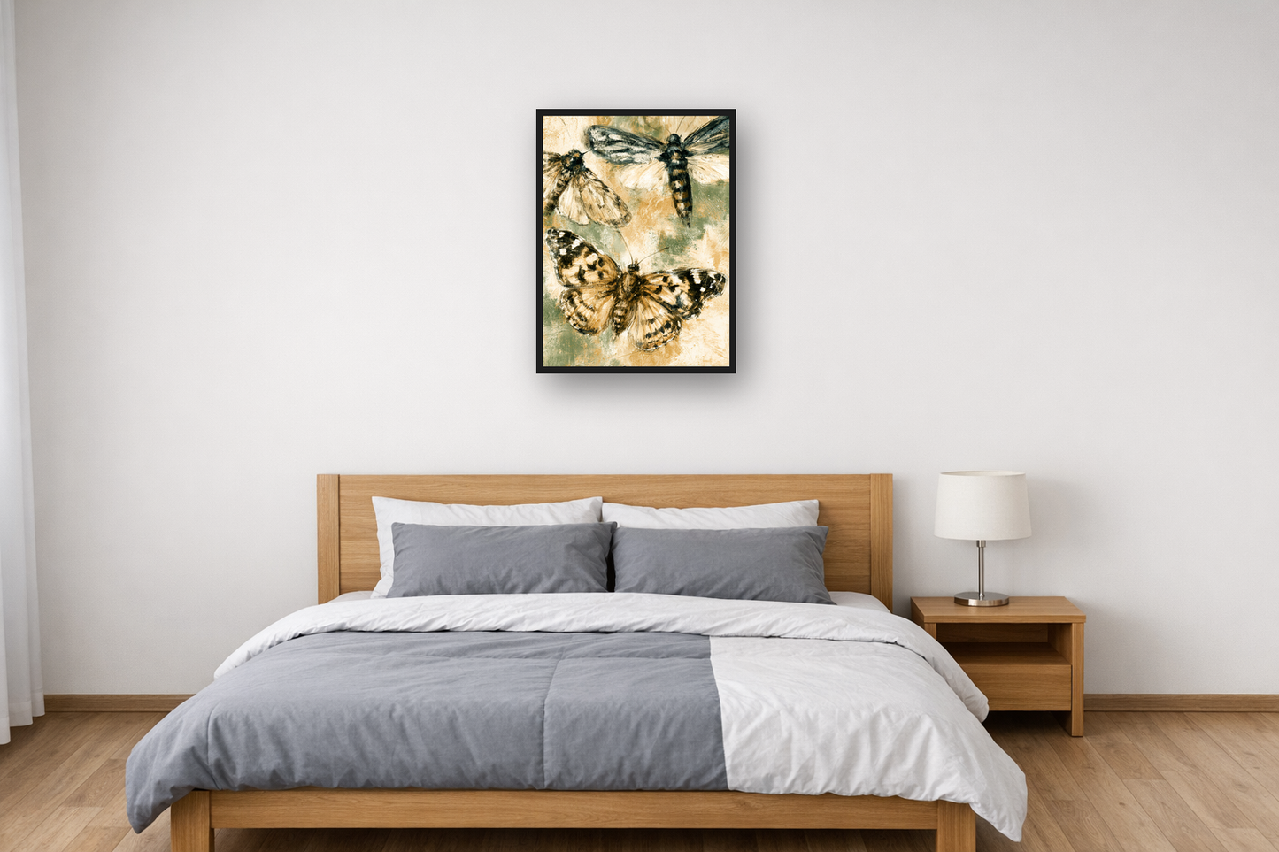 Vintage Butterflies III framed poster in a bedroom – plakat na ścianę