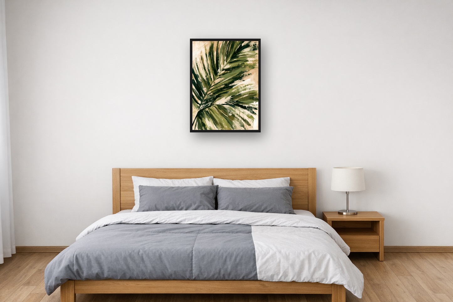 Palm Leaf III framed poster in a bedroom – plakat na ścianę