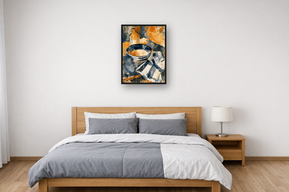 Cubist Still Life III framed poster in a bedroom