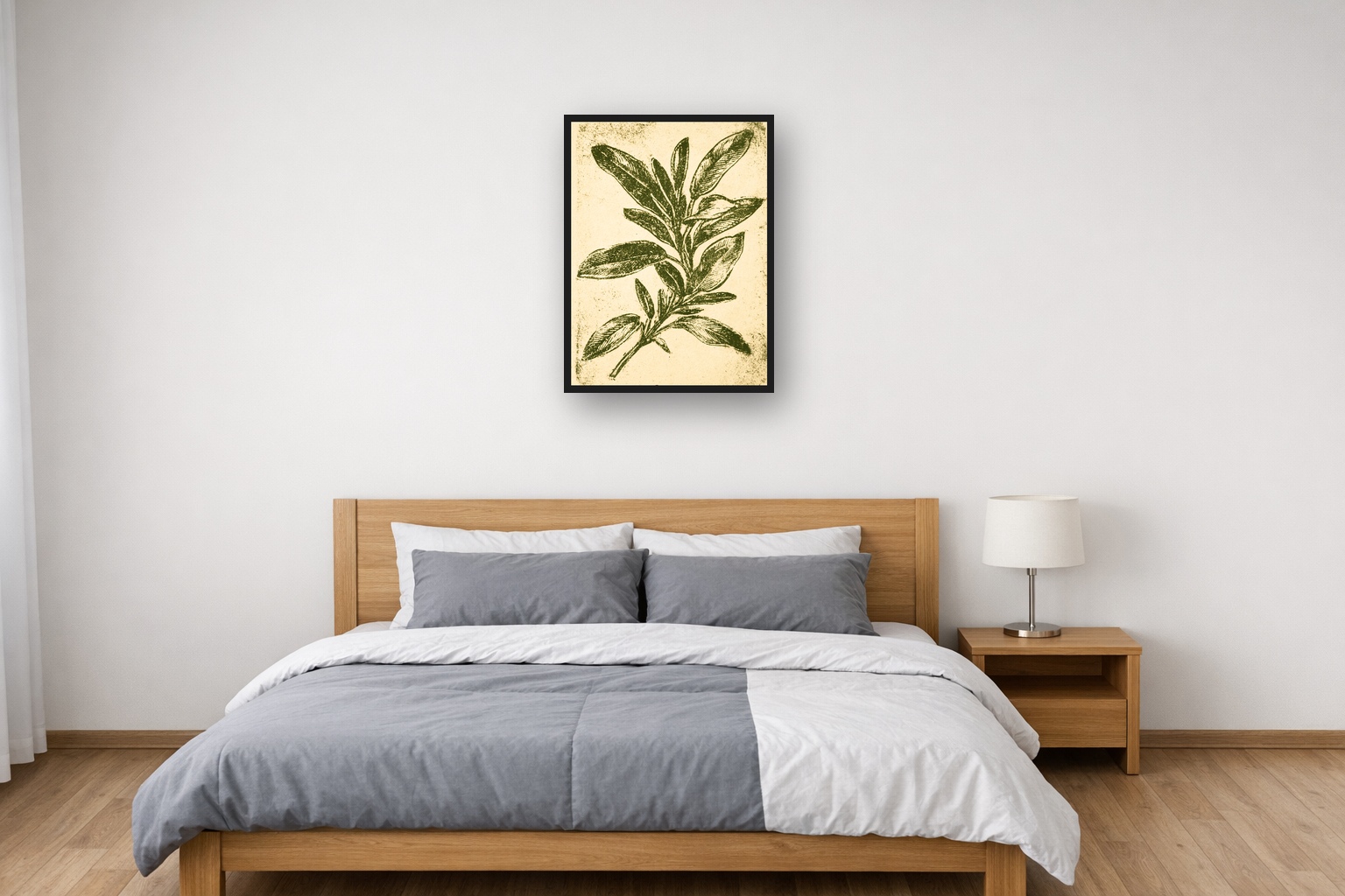 Herb Etchings III framed poster in a bedroom