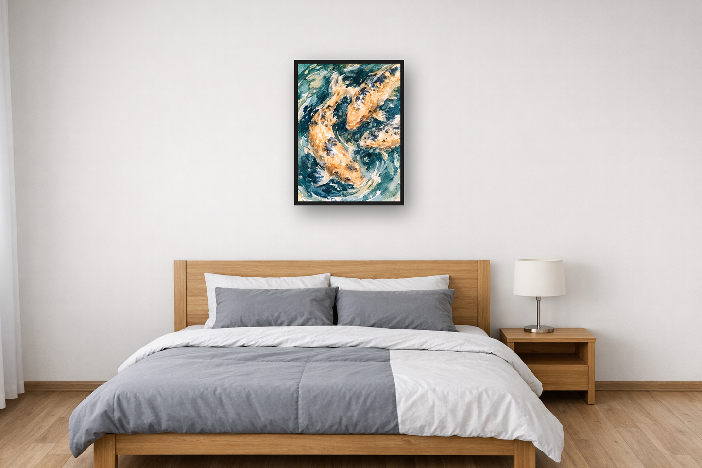 Koi Pond III framed poster in a bedroom – plakat na ścianę