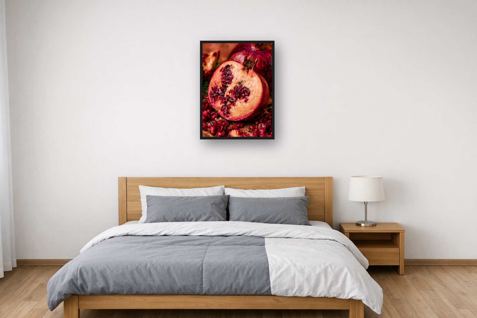 Figs and Pomegranates III framed poster in a bedroom