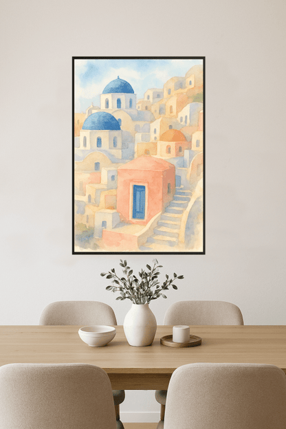 Santorini Akwarela Plakat Artystyczny - CasaNookDecor