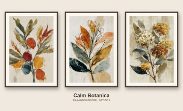 Calm Botanica set of 3 botanical prints — olive, eucalyptus, wildflowers – plakat na ścianę
