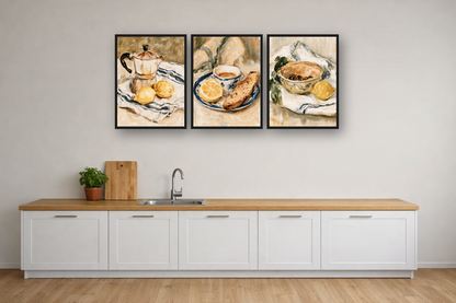 Espresso & Lemons framed poster set above a kitchen worktop