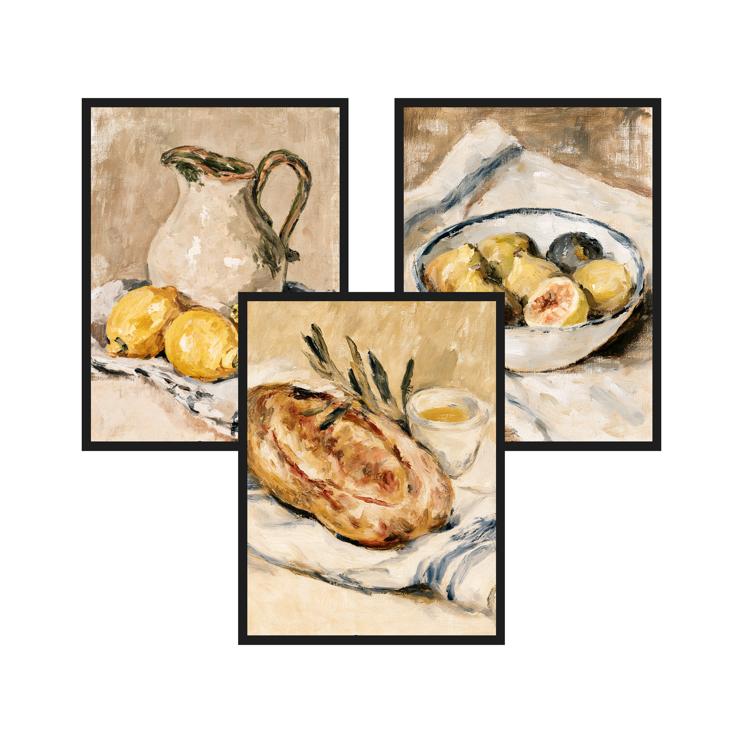 Linen Still Life set of 3 art prints in black frames – plakat na ścianę