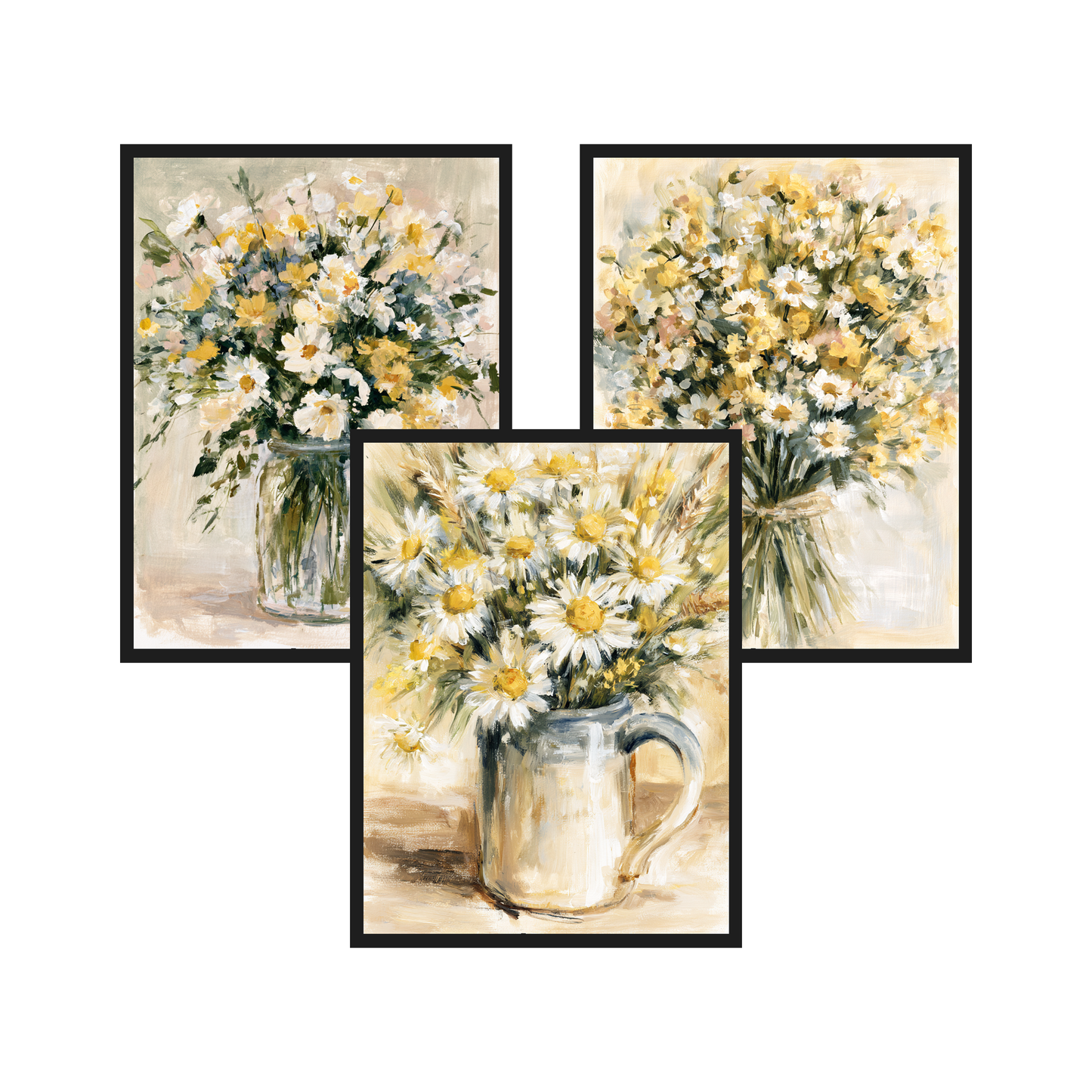 Wildflower Bouquets set of 3 art prints in black frames – plakat na ścianę