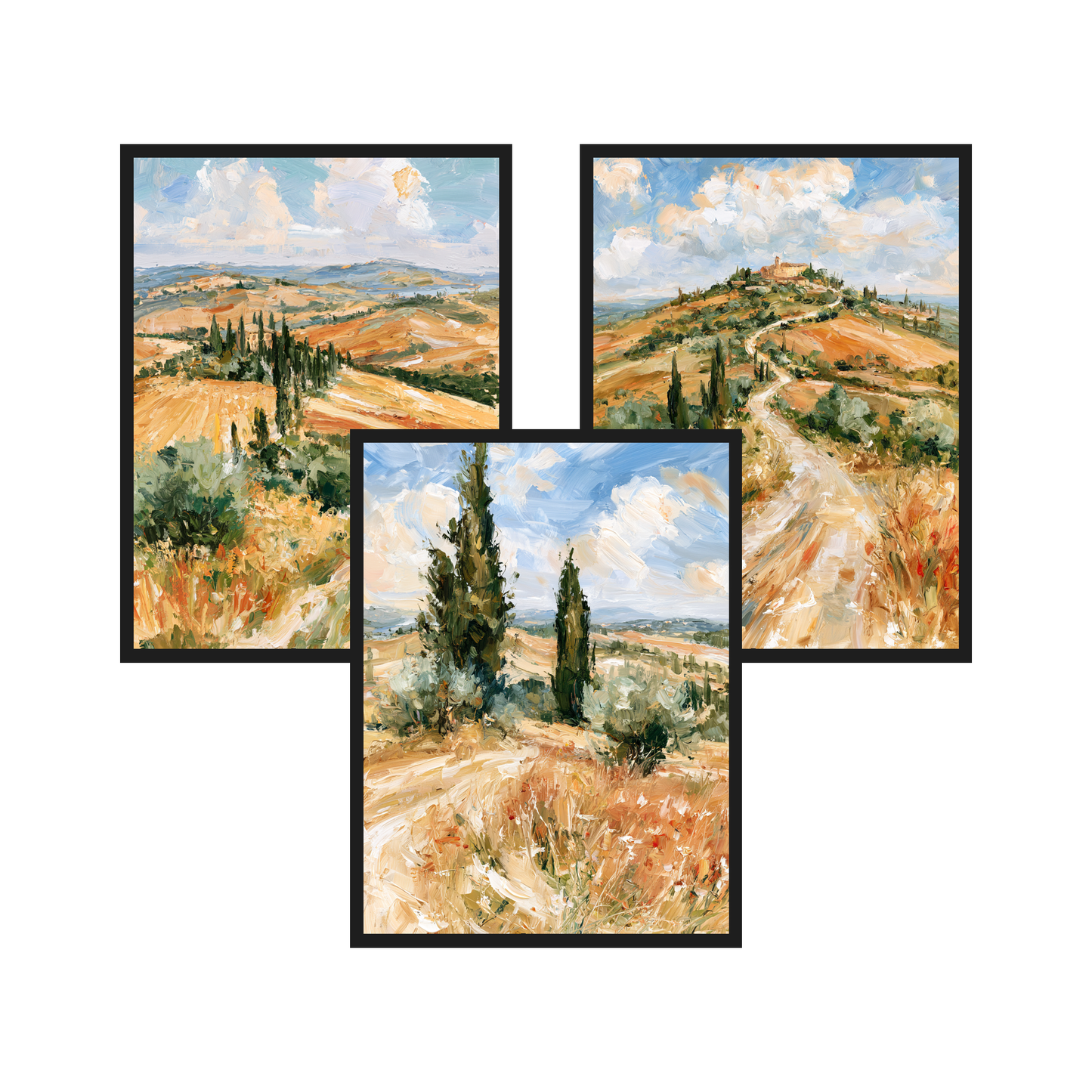 Tuscan Cypress set of 3 art prints in black frames – plakat na ścianę