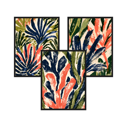 Organic Cut-Outs set of 3 art prints in black frames