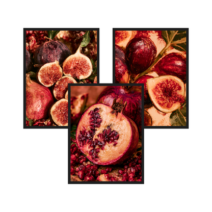Figs and Pomegranates set of 3 art prints in black frames