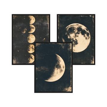 Moon Phases set of 3 art prints in black frames – plakat na ścianę