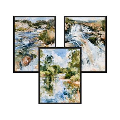 Mountain Stream set of 3 art prints in black frames