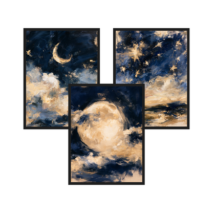 Night Sky set of 3 art prints in black frames