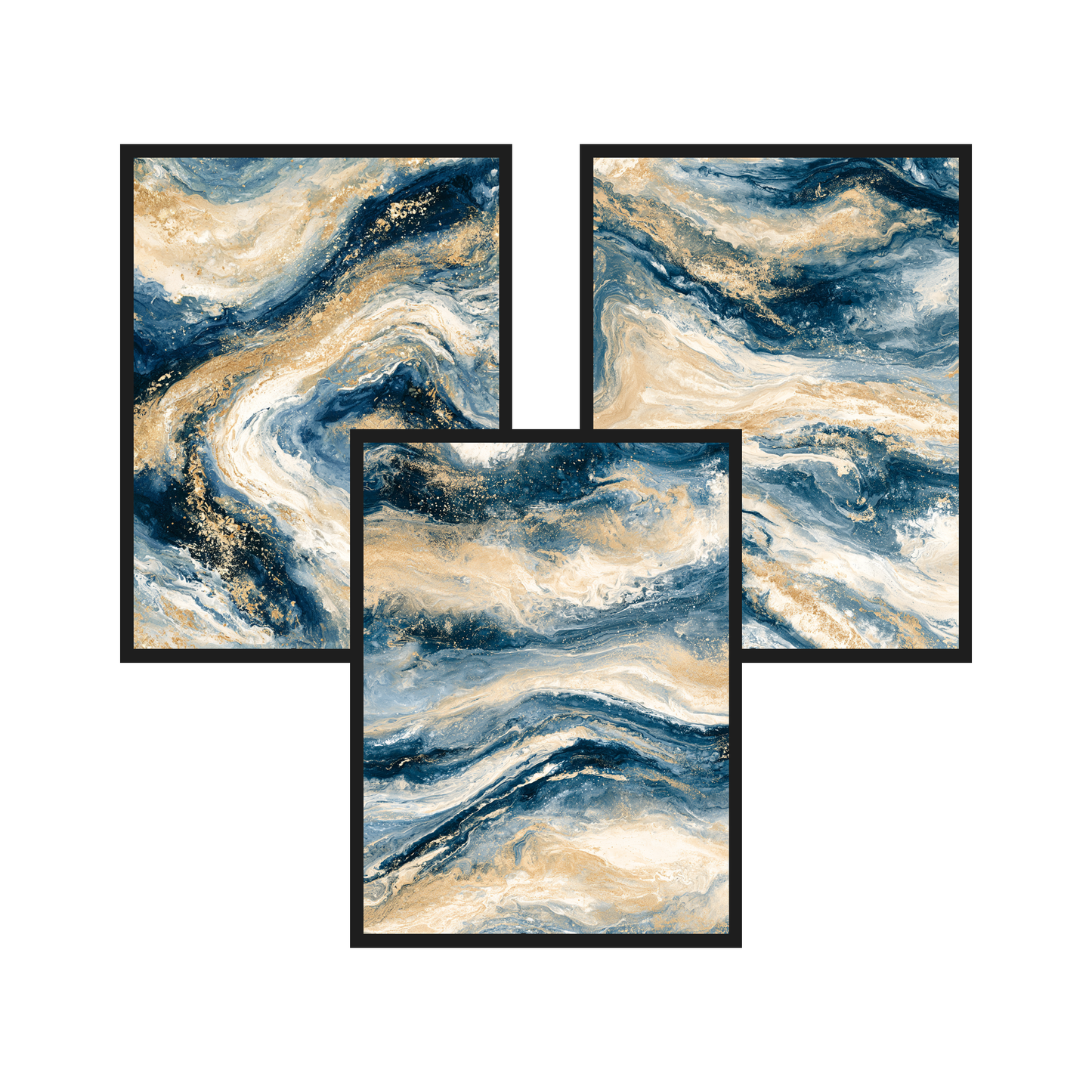 Ink Marble set of 3 art prints in black frames – plakat na ścianę